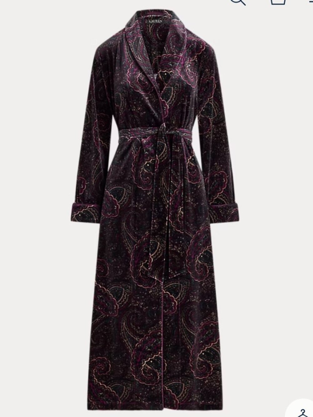Paisley Velvet Long Shawl-Collar Robe